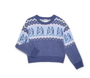 Bluey Sweater Girls Size 6X Purple Blue Crewneck Fair Isle Knit Winter Cartoon - Picture 1 of 8
