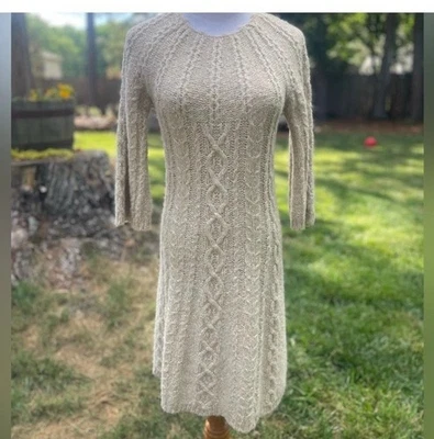 Kenji Anthropologie Cable Knit Sweater Dress Small Alpaca Wool Blend Cream - Image 1 of 4