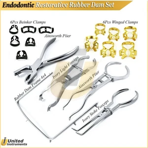 Endodontic Restorative Rubber Dam Set Bicuspid Clamps Forceps Frame - Picture 1 of 8