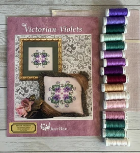Just Nan VICTORIAN VIOLETS Cross Stitch Partial KIT Access Commodities Threads - Picture 1 of 6