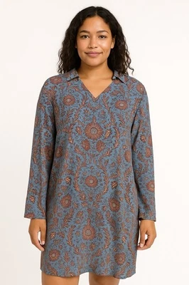 Cabi Womens Medium Shirt Dress Tunic Floral Geometric Collar V-neck Long Sleeve - Image 1 of 4