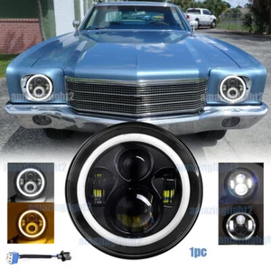 Fit Chevy Monte Carlo 1970-1975 7" Round Projector LED Headlight Halo DRL Hi/Lo - Picture 1 of 10