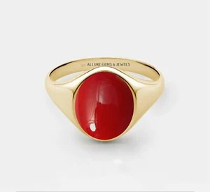 Mens Red Coral Gemstone Ring, Silver Man Ring, Personalized Ring, Gift For Him - Picture 1 of 5