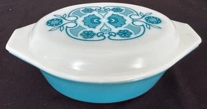 Vintage Pyrex Blue Horizon #043 Oval 1.5 QT Casserole Dish w/ Lid #943C 2 USA - Picture 1 of 9