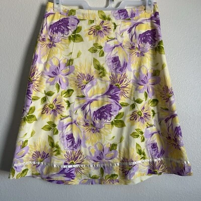 Vintage SPEECHLESS Skirt Womens Junior 9 Yellow Floral Satin Trim - Image 1 of 4
