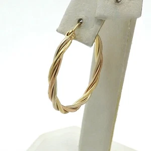 14k Tricolor Gold Twisted Round Single Hoop Earring One Diamond Cut - Picture 1 of 6