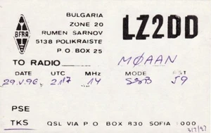 Bulgarian Amateur Radio QSL Card LZ2DD Polikraiste Bulgaria 1996 - Picture 1 of 1