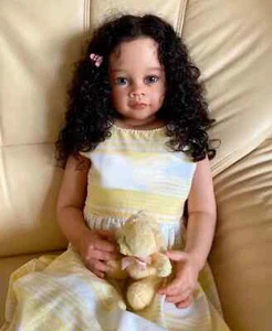 30" Reborn Baby Doll Realistic Hand-Rooted Black Curly Hair Toddler Girl Gift - Picture 1 of 3