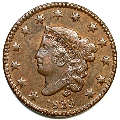 1829 N-8 R-1 Matron or Coronet Head Large Cent Coin 1c Cover