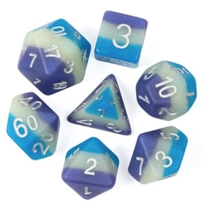 Blau weiß lila geschichtet Harz polyedrische Würfel Set. Udixi Würfel. TTRPG Würfel Set - Bild 1 von 6