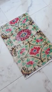 2x3 Green Vintage Rug, Floral Garden Carpet Rug, Handmade Fragment Decor Rug - Picture 1 of 13