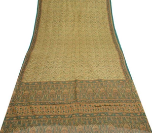 Sushila Vintage Brown Scrap Saree 100% Pure Cotton Printed Paisley Sari Fabric - Picture 1 of 9