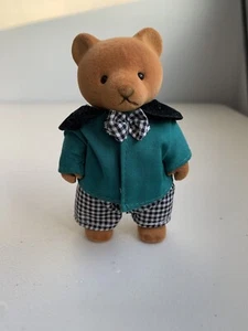 Vintage Simba Teddy Bear Flocked Toy Figure Papa Bear Green Black Plaid - Picture 1 of 5