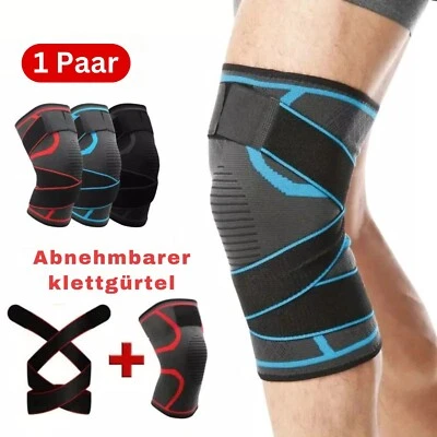 2x Kniebandage Kniestütze Knie Kompression Bein Schutz Bandage mit Klettbänder - Bild 1 von 4