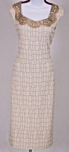 ST.JOHN Couture Women's Knit Cream Metallic Gold Studs Trim Dress Sz 4 - Picture 1 of 4