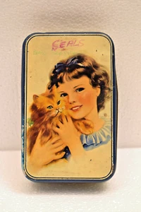 Vintage Parry’s Sweets Tin Box Girl with Cat Graphic Parrys Confectionery Madras - Picture 1 of 12