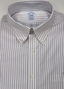 Brooks Brothers Normal Bügelfrei Stretch Supima Baumwolle 15,5-33 Weiß-Multi 118 $. - Bild 1 von 10