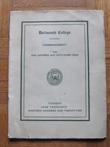 Folleto de graduación de Dartmouth College 1922 lista de nombres de estudiantes - Imagen 1 de 10