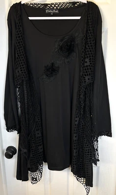 Pretty Angel Womens Sz 3X Artsy Dark Silk Blend Black Textured Layered Long - Image 1 of 4