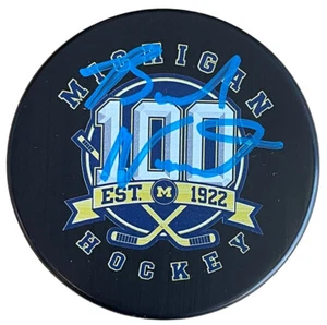 BRANDON NAURATO SIGNED MICHIGAN WOLVERINES 100th ANNIVERSARY PUCK BECKETT COA - Picture 1 of 2