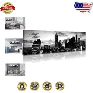 Panoramic Atlanta Night View Canvas Art - Stylish 47.3"x13.8" for Home & Office - Picture 1 of 8
