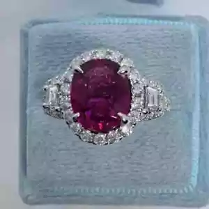 Lab-Created Pink Tourmaline 2Ct Oval Halo Engagement Ring 14K White Gold Plated - Picture 1 of 7