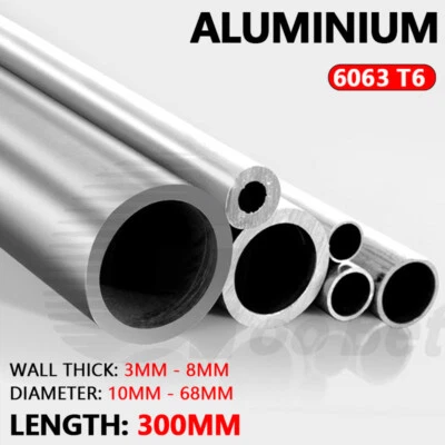 Tubo redondo de aluminio hueco 300 mm longitud 3-8 mm pared grueso 10-68 mm OD 6063T6
