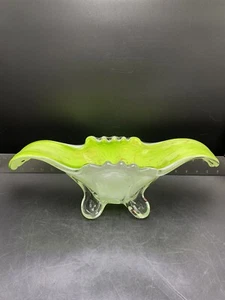 FRATELLI TOSO Murano Art Glass Footed Centerpiece Bowl 18” Green White - Picture 1 of 24