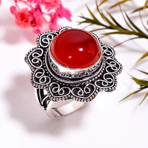 Carnelian Gemstone Vintage Handmade .925 Silver Plated Ring 8.5 US GSR-4886 - Picture 1 of 2