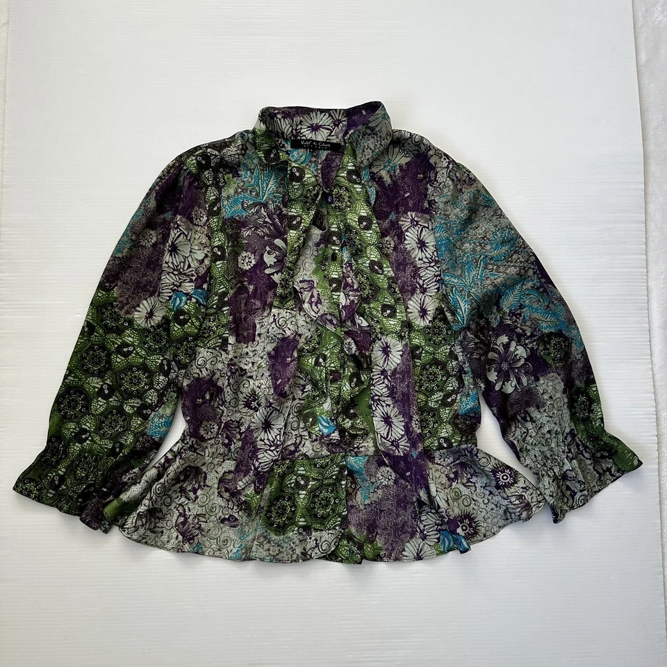 Blusa para mujer Violet & Claire New York talla L con lazo cuello abotonado Foto 1 de 4