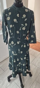 Ladies Size 8 Green Viscouse Laura Ashley Fully Lined Tie Waist Summer Dress - Picture 1 of 9