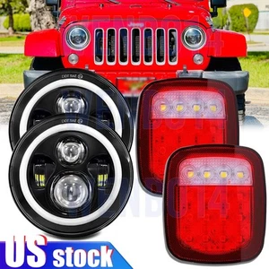 DOT 7inch LED Headlights + Tail Lights Combo For Jeep Wrangler TJ 1997-2006 - Picture 1 of 19