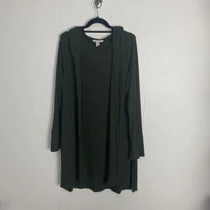 Athleta Harmony Pose Wrap Ribbed Hooded Open Cardigan Dark Green Women's Size XL - Picture 1 of 14