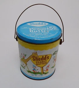 Shedd's Burro di Arachidi Secchio di Latta con Coperchio Elfi e Animali da Circo Vintage 5 Lbs. - Foto 1 di 8