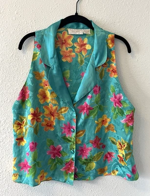 Pijama Vintage Victorias Secret Top Talla Grande Azul Floral Sin Mangas Etiqueta Dorada Foto 1 de 4