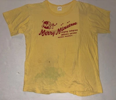 Camiseta Vintage Merry Minstrel Song Singing Telegram Anos 70 Anos 80 Música Stedman GG - Imagem 1 de 4