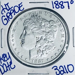 Dólar de plata O Morgan 1887 auténtico alta calidad moneda como nueva de Estados Unidos rara fecha clave 3210 - Imagen 1 de 3