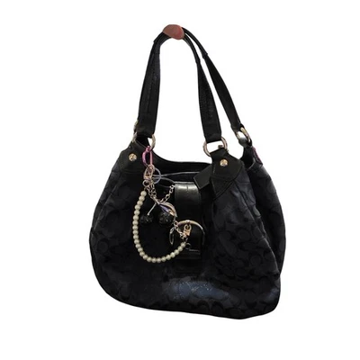 Bolso de Hombro Blue Coach Signature Hobo Hebilla Borde Negro Plateado Hardware Cartera Foto 1 de 4