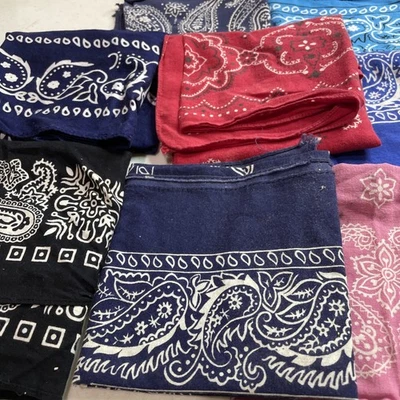 Bandanas Lot of 7 100% Cotton, Blue Red Pink - Image 1 of 4