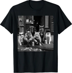 Funny Gangster Cats Street Design T-Shirt - Picture 1 of 2