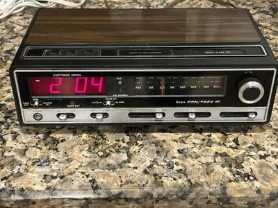 Sears Radio Com/Trek Alarm Clock Vintage Retro Wood Grain Analog Tuning VIDEO - Image 1 of 4