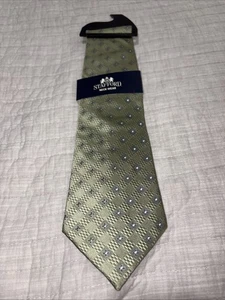 👔REDUZIERT Stafford Herren Krawatte 100% Seide Neu mit Etikett Salbeigrün Marine Geometrisches Muster - Bild 1 von 6