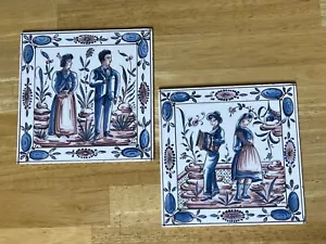Vintage schön handbemalte portugiesische Fliesen (2) 6x6" französisches Land lesen - Bild 1 von 23