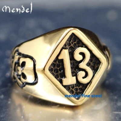 Anillo MENDEL para Hombres Chapado en Oro Huesos de Calavera Número 13 Acero Inoxidable Hombres Talla 7-15 Foto 1 de 4