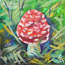 Mushroom Painting Original Amanita Muscaria Forest Plant Realism Collectible Art