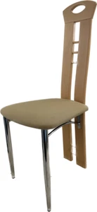 New Beech wood Dining Chair with Fabric Seat Cushion and Chrome Legs Ready Made - Picture 1 of 7