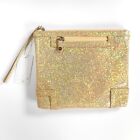 Designer Gold Opalescent Square Zip Bag Pouch Evening Clutch Vegan Sparkle VLV