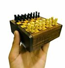 Handmade Wooden Mini Chess Board Game ~ Travel Vintage Chess Set Wooden Box