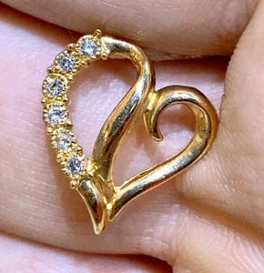 0.10Ct Round Cut Diamond Open Heart Pendant 14K Yellow Gold Plated Free Chai - Picture 1 of 3