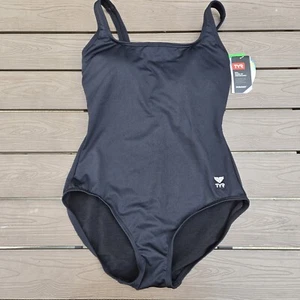 TYR Durafast Elite Scoop Neck Tank Control Fit 1 Piece Swimsuit Black Sz 12 New - Picture 1 of 3
